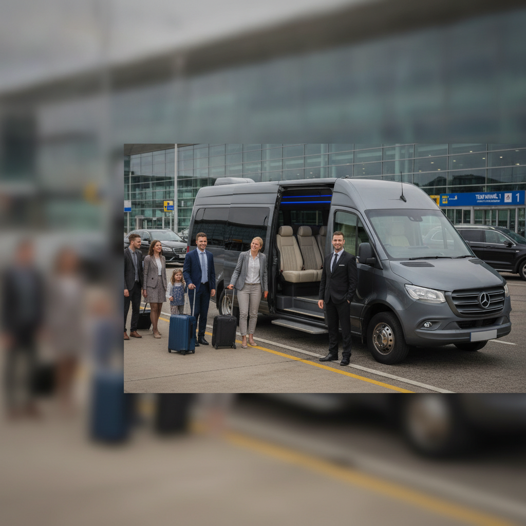Group Types We Serve | Manchester — executive minibus meeting a group at Manchester Airport