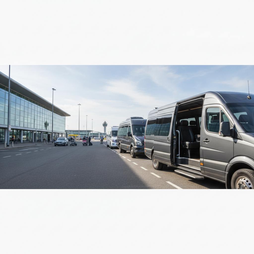 Our minibus Fleet for Manchester Transfers — executive minibus meeting a group at Manchester Airport