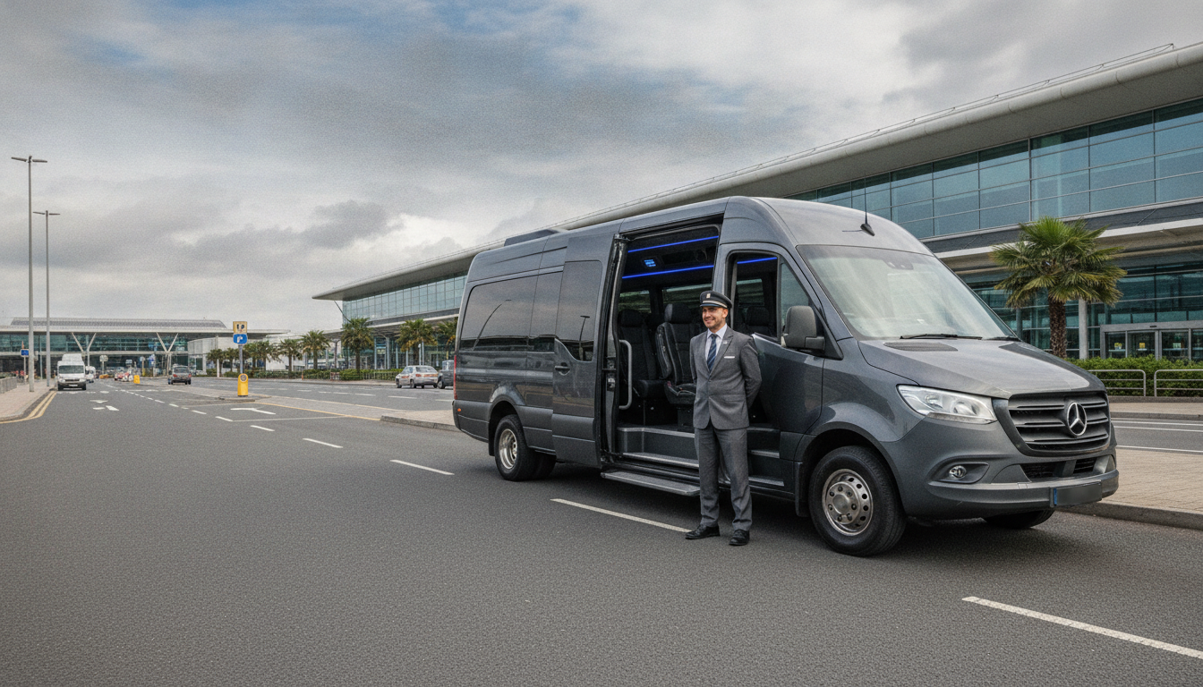 Making Arrivals Easy: Manchester Airport to City Centre Hotel Transfers — executive minibus meeting a group at Manchester Airport